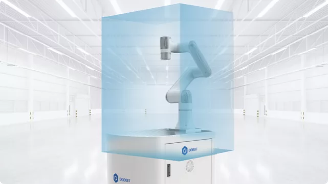 Cobot Dobot Nova dentro de una zona de seguridad virtual